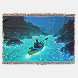 Kayak in Glowing Water Design Throw Blanket