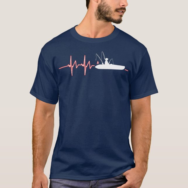 Kayak Kayaker Kayaking Angling Fishing Heartbeat T-Shirt (Front)