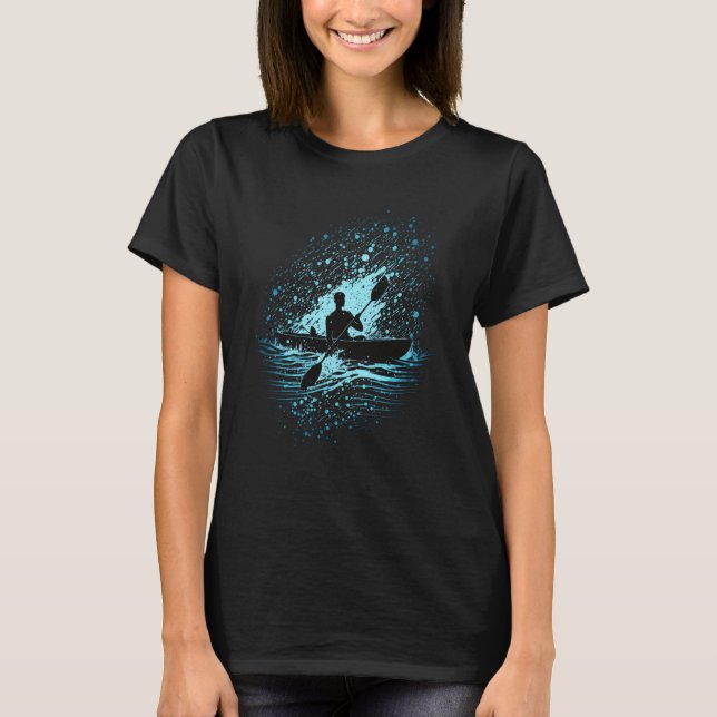Kayak Kayaker Kayaking on the Canoe Lake Mountains T-Shirt (Front)