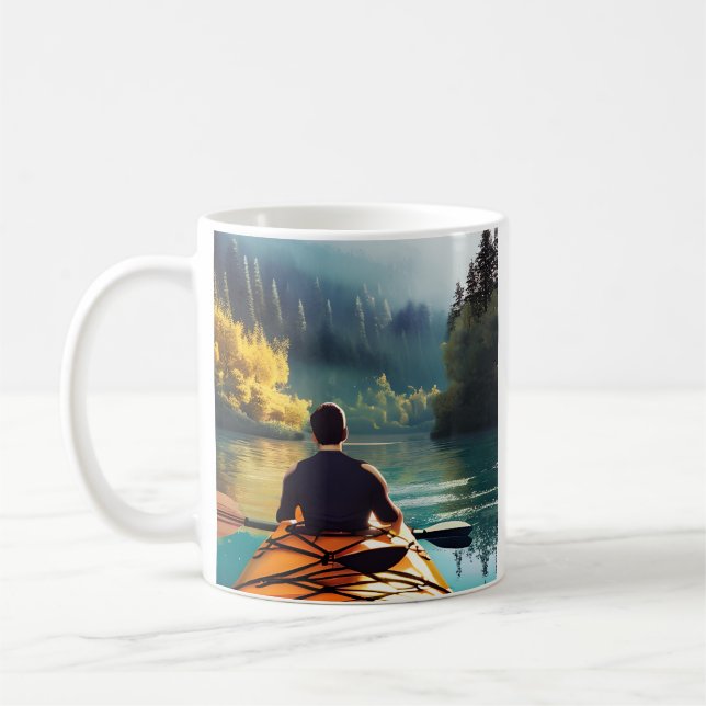 Kayak more, Worry less | Kayaking Quote and Art Coffee Mug (Left)