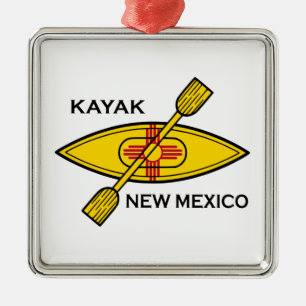 Kayak New Mexico Flag Metal Tree Decoration