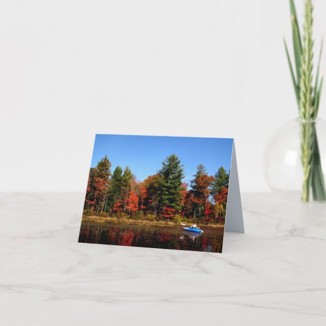 Kayak on a Pond in Autumn Note Card (Front)