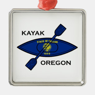 Kayak Oregon Flag Metal Tree Decoration