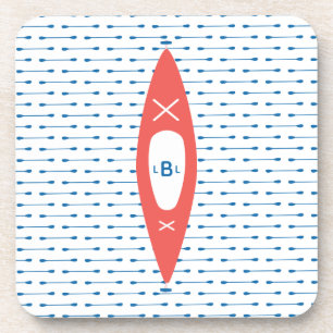 Kayak Personalized Monogram Blue Coral Coaster