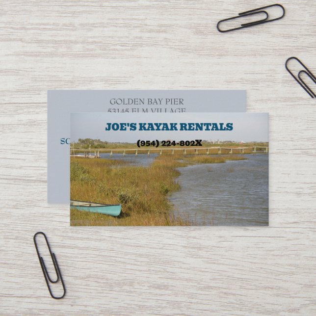  Kayak Rental/ Outdoor Nature Guided Tours Kayak Business Card (Front/Back In Situ)