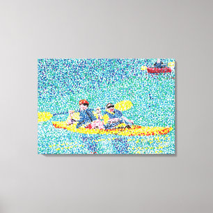 Kayak River Scene in Pointillism, Wrapped Canvas