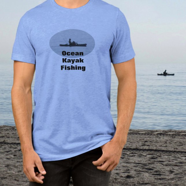 Kayak Silhouette Ocean Kayaking Fishing Tri-Blend Shirt (Ideal t-shirt for a kayak fisherman. Customize the text for ocean of lake fishing.)