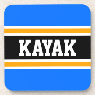 KAYAK Sporty Fun Bright Blue Orange Black Stripes Coaster