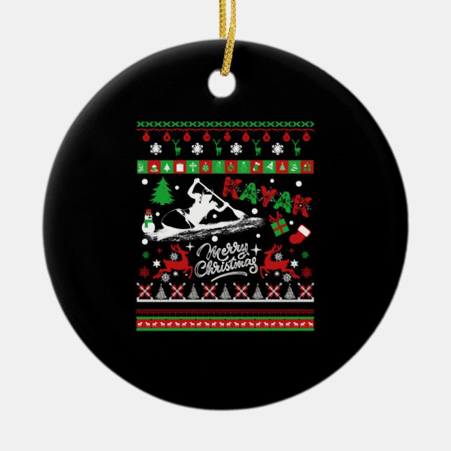 Kayak T shirt - Kayak Christmas Shirt Ceramic Tree Decoration (Front)