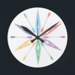 Kayak Time Round Clock<br><div class="desc">Kayak Time colourful clock. It's always kayak time with these cheery kayaks forming the background for this colourful clock face.</div>