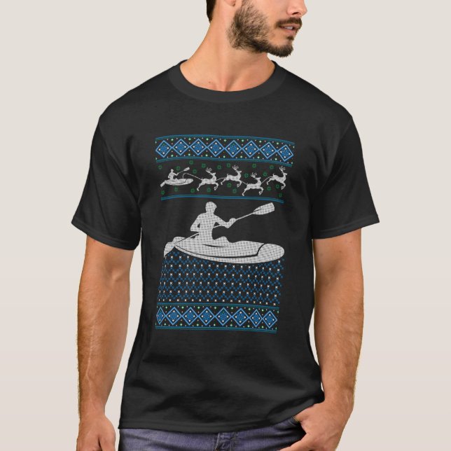 Kayak Ugly Christmas Crew Canoeing Happy Holiday X T-Shirt (Front)
