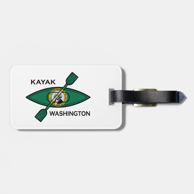 Kayak Washington State Flag Luggage Tag (Back Horizontal)
