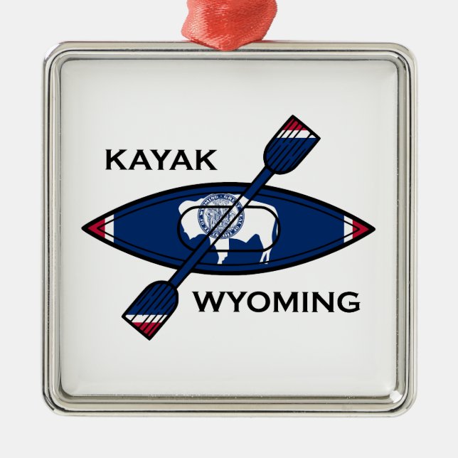 Kayak Wyoming Flag Metal Tree Decoration (Front)