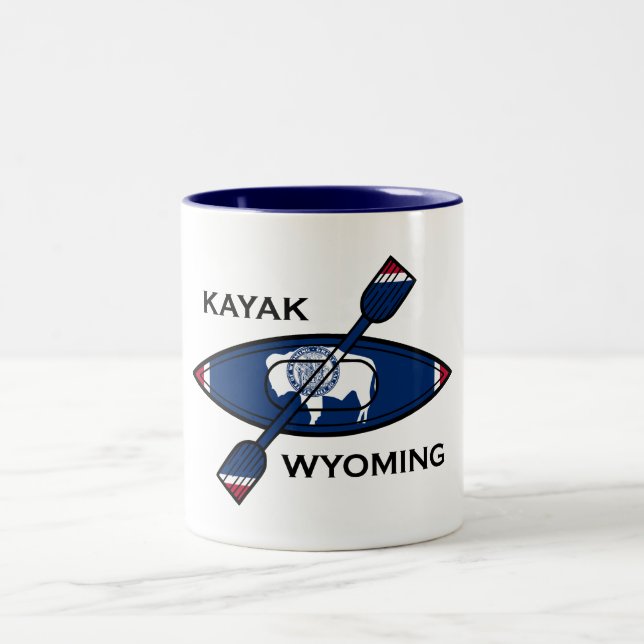 Kayak Wyoming Flag Two-Tone Coffee Mug (Center)