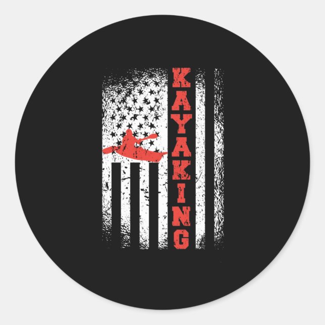Kayaking America Flag Kayak Patriotic USA Canoe Classic Round Sticker (Front)
