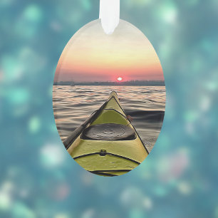 Kayaking at Sunset Oval Acrylic Christmas Ornament