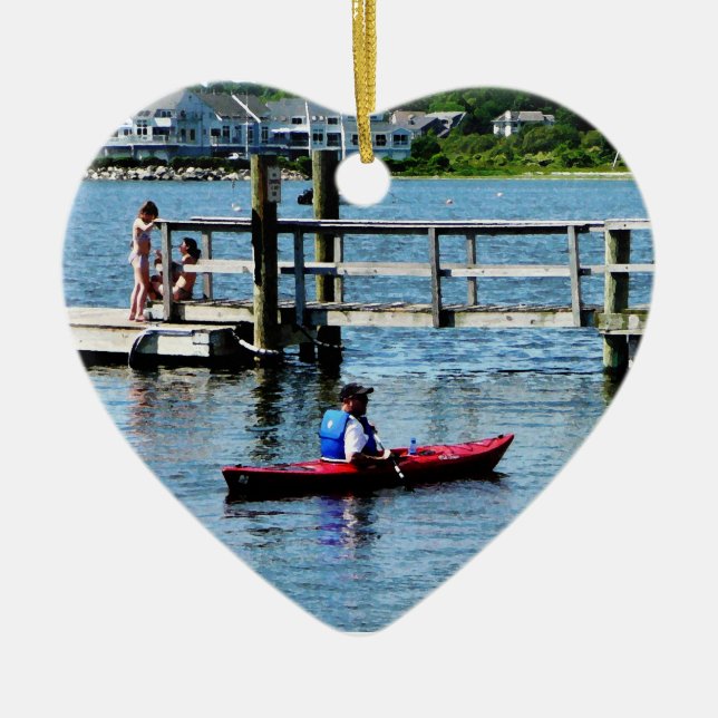 Kayaking Bristol RI Ceramic Tree Decoration (Front)