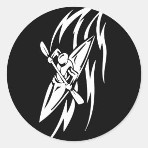 Kayaking Extreme Sport Graphic in Black & White Classic Round Sticker