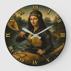 Kayaking Funny Mona Lisa Kayaker Gift Large Clock