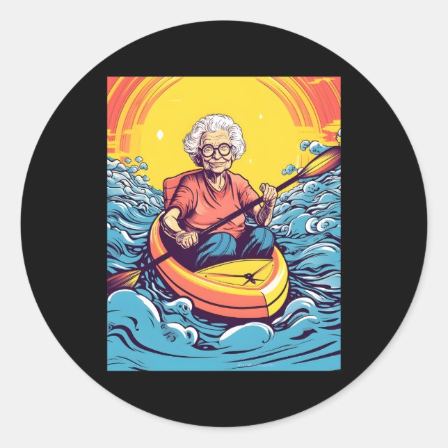 Kayaking Grandma Kayaker Kayak Canoe Canoeing Classic Round Sticker (Front)