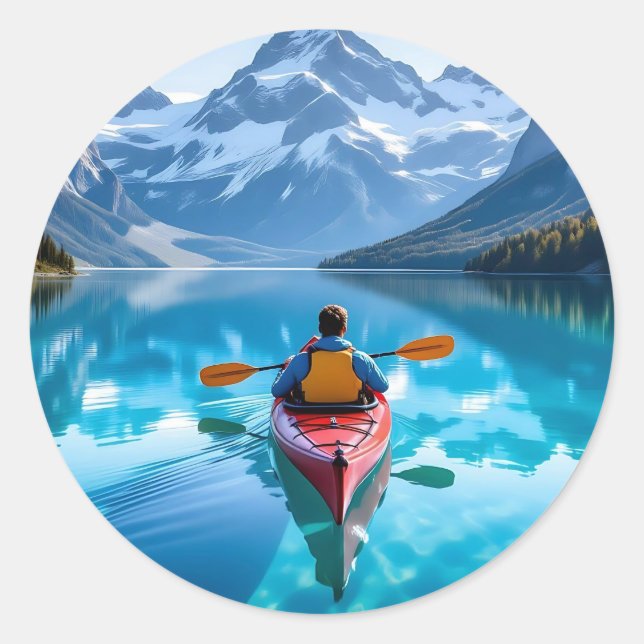 Kayaking in Mountains  Beautiful Nature Classic Round Sticker (Front)
