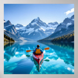 Kayaking in Mountains Beautiful Nature Poster