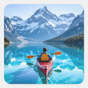 Kayaking in Mountains Beautiful Nature Square Sticker