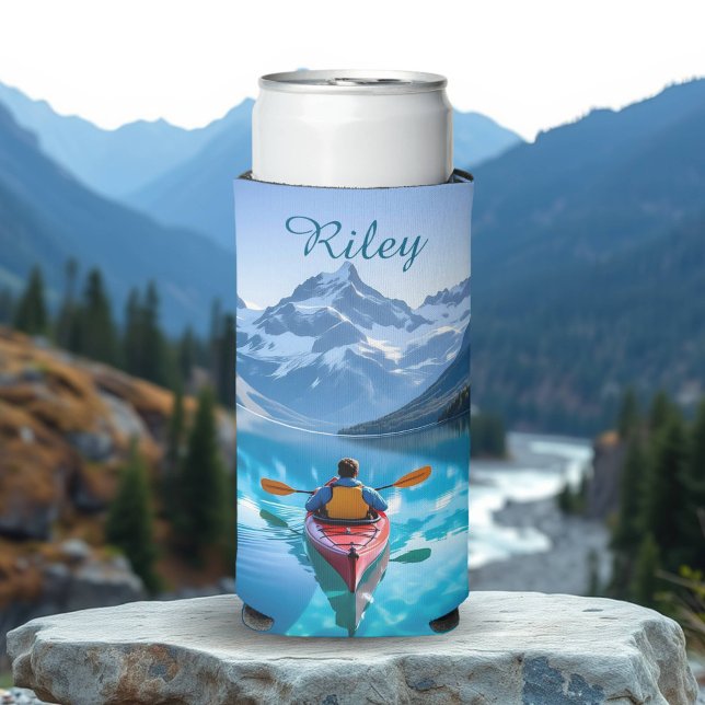  Kayaking in Mountains Personalised Seltzer Can Cooler (Creator Uploaded)
