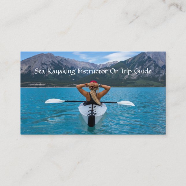 Kayaking Instructor Or Tour Guide On Mountain Lake Business Card (Front)