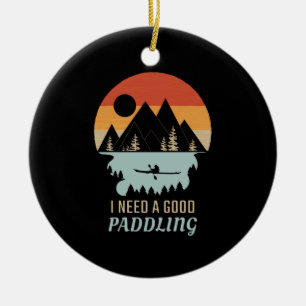 Kayaking Mountains Retro Ceramic Tree Decoration