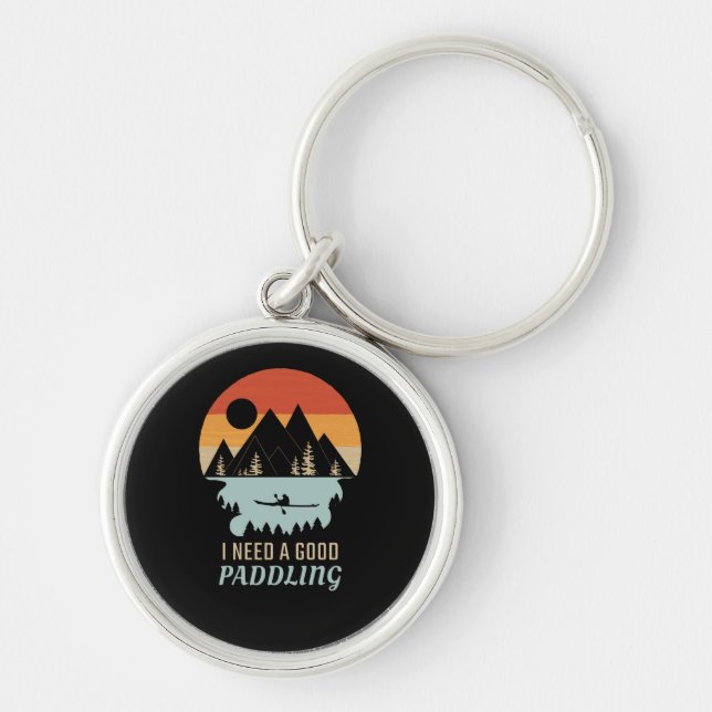 Kayaking Mountains Retro Key Ring (Front)