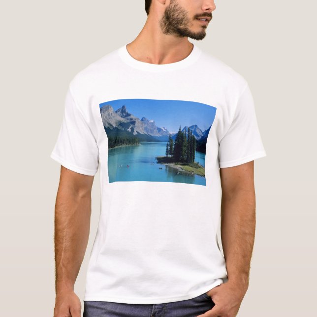 Kayaking on Maligne Lake at Spirit Island T-Shirt (Front)