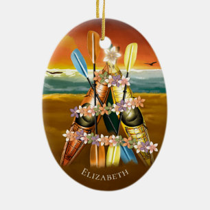 Kayaking ornament w Tropical Kayak Christmas Tree