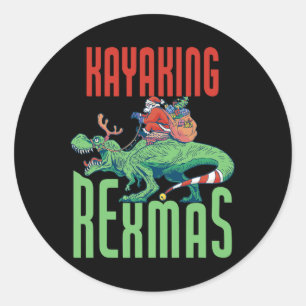 Kayaking Rexmas T-rex Dinosaur Christmas Holiday K Classic Round Sticker