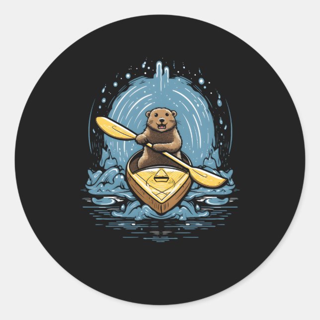 Kayaking River Otter Kayaker Kayak Canoe Paddling Classic Round Sticker (Front)