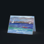 Kayaking Sailing Happy Birthday Son-in-Law Card<br><div class="desc">A happy birthday to a son-in-law decorated with a watercolor painting of a person kayaking and sailboats in the distance on a calm lake with tree covered mountains in the distance and  soft blue summer sky.  You can edit the text to fit your needs.</div>