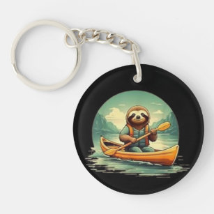 Kayaking Sloth Canoe Lover Funny Animals Vintage Key Ring