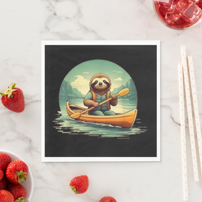 Kayaking Sloth Canoe Lover Funny Animals Vintage Napkin (Insitu)