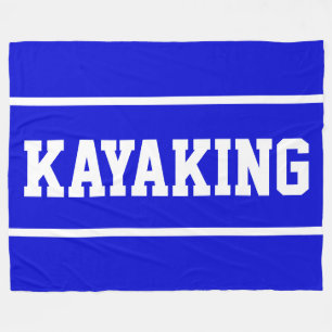 KAYAKING Sporty White Text Stripes On Royal Blue Fleece Blanket