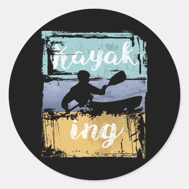 Kayaking Tee - Vintage Retro Kayak Classic Round Sticker (Front)