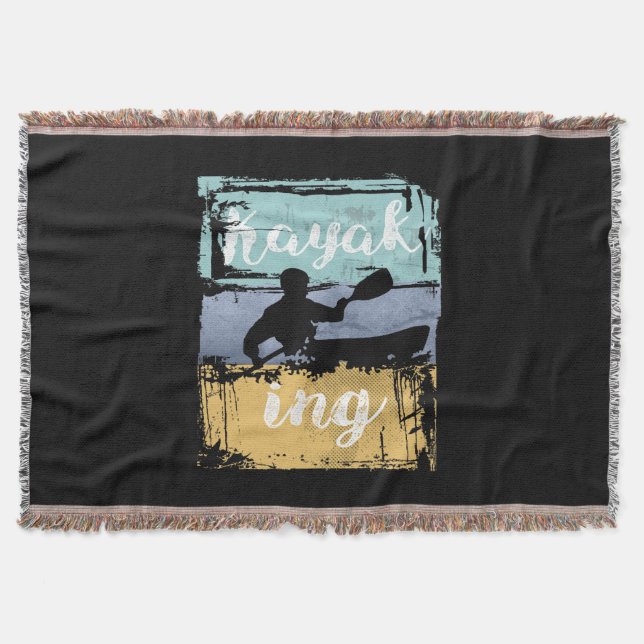 Kayaking Tee - Vintage Retro Kayak Throw Blanket (Front)