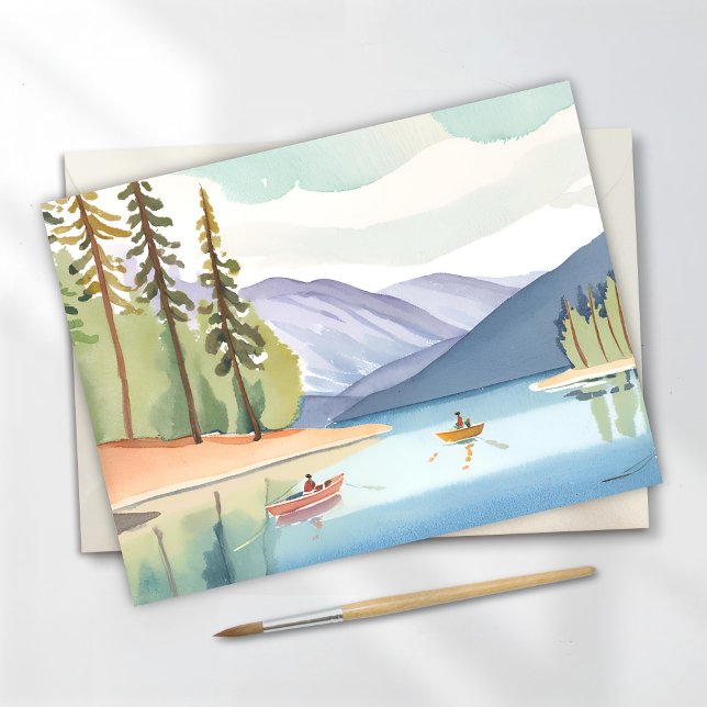 Kayaking the Lake | Landscape Watercolor Postcard (Creator Uploaded)