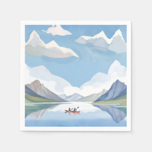 Kayaking the Lake   Nature Mountains Watercolor Napkin