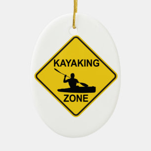 Kayaking Zone Road Sign Ceramic Tree Decoration