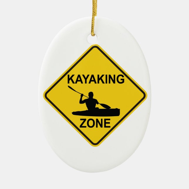 Kayaking Zone Road Sign Ceramic Tree Decoration (Front)