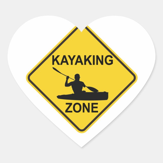 Kayaking Zone Road Sign Heart Sticker (Front)