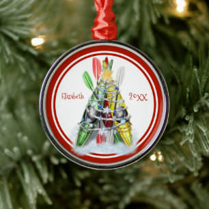 Kayaks decorated as Christmas tree personalised Metal Tree Decoration