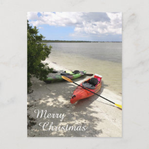 Kayak's on the Beach, Kayak Christmas Postcard
