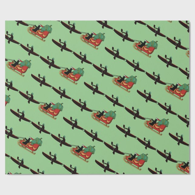 Kayaks Pulling Santa's Sleigh Wrapping Paper (Flat)
