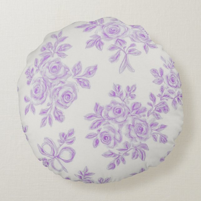 Kaye and Summer Lavender Flowers Round Cushion (Back)